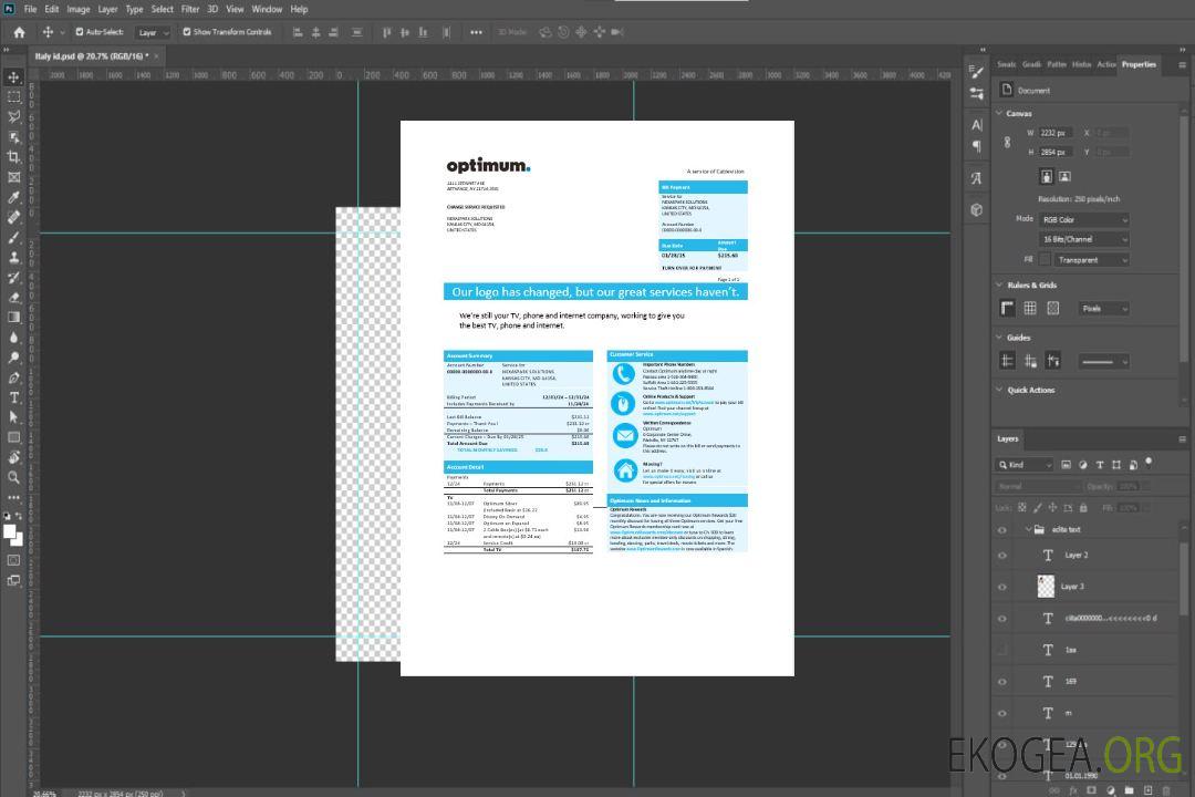USA New York Modèle de facture de services publics Optimum Cablevision Business aux formats Word et PDF template